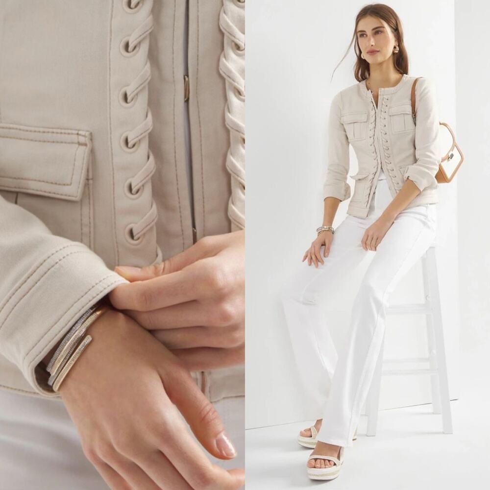 White House Black Market Cream Lace-Up Stylist Jacket - Picture 2 of 8